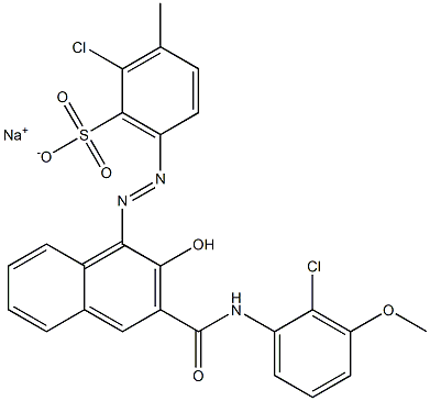 2-Chloro-3-methyl-6-[[3-[[(2-chloro-3-methoxyphenyl)amino]carbonyl]-2-hydroxy-1-naphtyl]azo]benzenesulfonic acid sodium salt Struktur