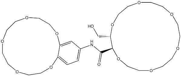 [2R,3S,(+)]-3-Hydroxymethyl-N-[(6,7,9,10,12,13,15,16-octahydro-5,8,11,14,17-pentaoxa-5H-benzocyclopentadecene)-2-yl]-1,4,7,10,13,16-hexaoxacyclooctadecane-2-carboxamide Struktur