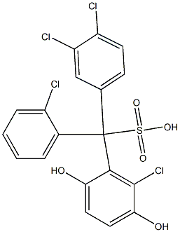 (2-Chlorophenyl)(3,4-dichlorophenyl)(6-chloro-2,5-dihydroxyphenyl)methanesulfonic acid Struktur