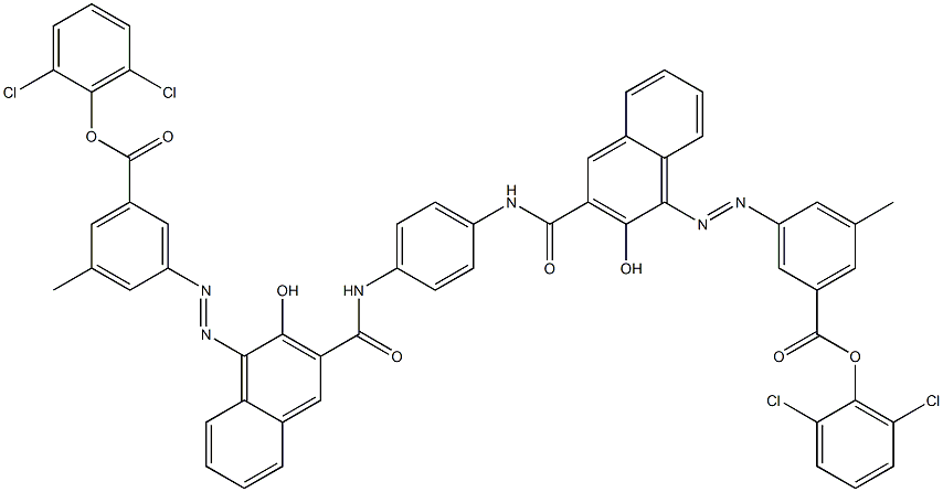 1,4-Bis[1-[[3-methyl-5-(2,6-dichlorophenoxycarbonyl)phenyl]azo]-2-hydroxy-3-naphthoylamino]benzene Struktur