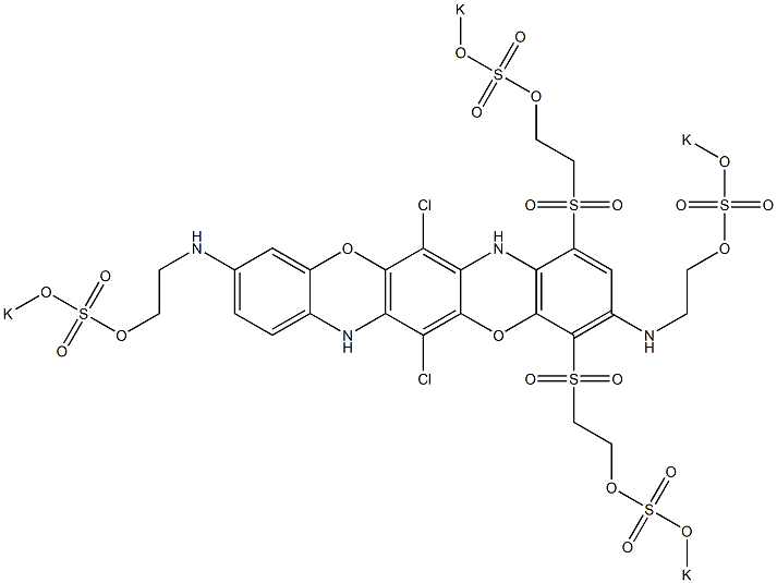 6,13-Dichloro-3,10-bis[2-(potassiooxysulfonyloxy)ethylamino]-1,4-bis[2-(potassiooxysulfonyloxy)ethylsulfonyl]-5,12-dioxa-7,14-diazapentacene Struktur