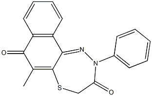 7,8-Dihydro-6-methyl-10-[phenyl]-7-thia-10,11-diaza-10H-cyclohepta[a]naphthalene-5,9-dione Struktur