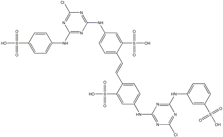 4-[4-Chloro-6-(p-sulfoanilino)-1,3,5-triazin-2-ylamino]-4'-[4-chloro-6-(m-sulfoanilino)-1,3,5-triazin-2-ylamino]-2,2'-stilbenedisulfonic acid Struktur