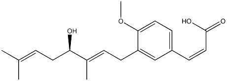 3-[(2E,4R)-3,7-Dimethyl-4-hydroxy-2,6-octadien-1-yl]-4-methoxy-cis-cinnamic acid Struktur