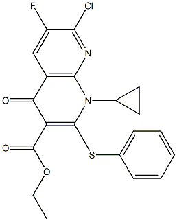 7-Chloro-1-cyclopropyl-6-fluoro-1,4-dihydro-4-oxo-2-phenylthio-1,8-naphthyridine-3-carboxylic acid ethyl ester Struktur