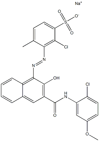 2-Chloro-4-methyl-3-[[3-[[(2-chloro-5-methoxyphenyl)amino]carbonyl]-2-hydroxy-1-naphtyl]azo]benzenesulfonic acid sodium salt Struktur