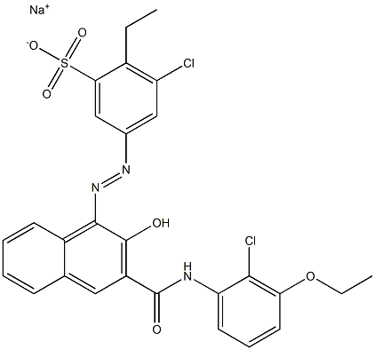 3-Chloro-2-ethyl-5-[[3-[[(2-chloro-3-ethoxyphenyl)amino]carbonyl]-2-hydroxy-1-naphtyl]azo]benzenesulfonic acid sodium salt Struktur