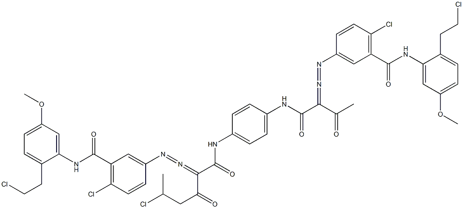 3,3'-[2-(1-Chloroethyl)-1,4-phenylenebis[iminocarbonyl(acetylmethylene)azo]]bis[N-[2-(2-chloroethyl)-5-methoxyphenyl]-6-chlorobenzamide] Struktur