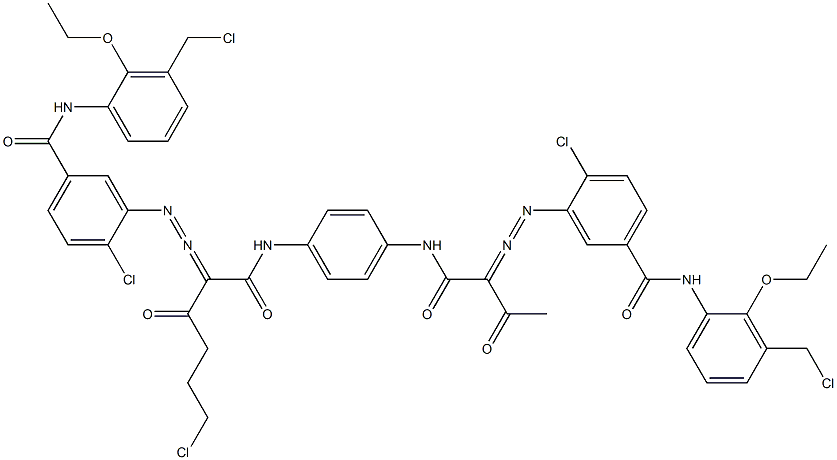 3,3'-[2-(2-Chloroethyl)-1,4-phenylenebis[iminocarbonyl(acetylmethylene)azo]]bis[N-[3-(chloromethyl)-2-ethoxyphenyl]-4-chlorobenzamide] Struktur