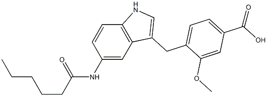 4-[5-Hexanoylamino-1H-indol-3-ylmethyl]-3-methoxybenzoic acid Struktur