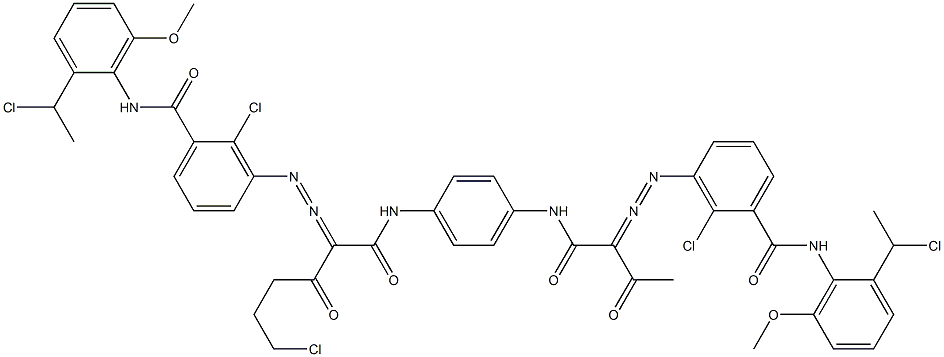 3,3'-[2-(2-Chloroethyl)-1,4-phenylenebis[iminocarbonyl(acetylmethylene)azo]]bis[N-[2-(1-chloroethyl)-6-methoxyphenyl]-2-chlorobenzamide] Struktur