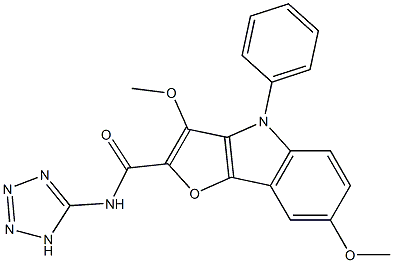 3,7-Dimethoxy-4-phenyl-N-(1H-tetrazol-5-yl)-4H-furo[3,2-b]indole-2-carboxamide Struktur