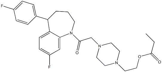 8-Fluoro-5-(4-fluorophenyl)-2,3,4,5-tetrahydro-1-[[4-[2-(1-oxopropoxy)ethyl]-1-piperazinyl]acetyl]-1H-1-benzazepine Struktur