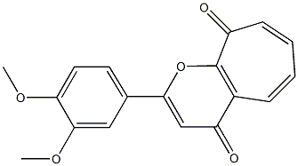 2-(3,4-Dimethoxyphenyl)-4,9-dihydrocyclohepta[b]pyran-4,9-dione Struktur