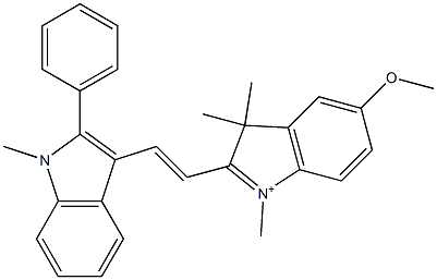 5-Methoxy-1,3,3-trimethyl-2-[2-(1-methyl-2-phenyl-1H-indol-3-yl)ethenyl]-3H-indol-1-ium Struktur