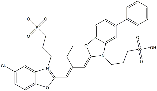 5-Chloro-2-[2-[[5-phenyl-3-(3-sulfopropyl)benzoxazol-2(3H)-ylidene]methyl]-1-butenyl]-3-(3-sulfonatopropyl)benzoxazolium Struktur