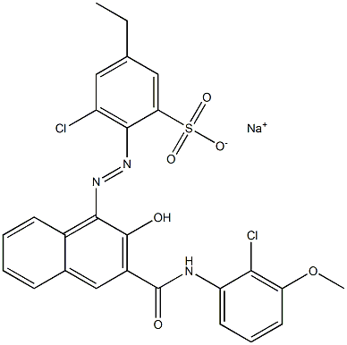 3-Chloro-5-ethyl-2-[[3-[[(2-chloro-3-methoxyphenyl)amino]carbonyl]-2-hydroxy-1-naphtyl]azo]benzenesulfonic acid sodium salt Struktur