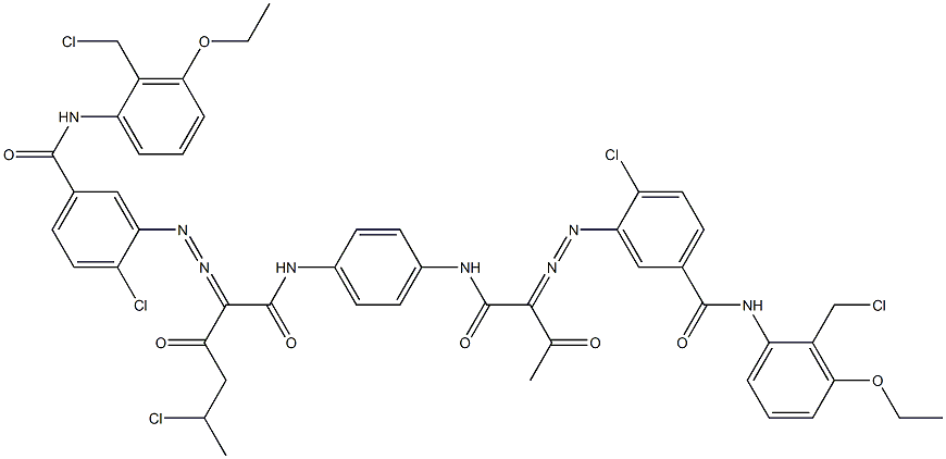 3,3'-[2-(1-Chloroethyl)-1,4-phenylenebis[iminocarbonyl(acetylmethylene)azo]]bis[N-[2-(chloromethyl)-3-ethoxyphenyl]-4-chlorobenzamide] Struktur