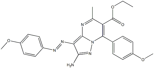 2-Amino-3-(4-methoxyphenylazo)-5-methyl-7-(4-methoxyphenyl)pyrazolo[1,5-a]pyrimidine-6-carboxylic acid ethyl ester Struktur