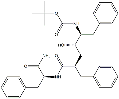 (S)-2-[[(2R,4S,5S)-5-(tert-Butoxycarbonylamino)-2-benzyl-4-hydroxy-6-phenylhexanoyl]amino]-3-phenylpropionamide Struktur