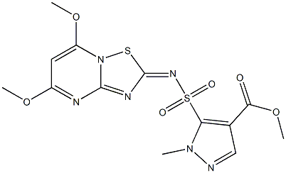 1-Methyl-5-[(5,7-dimethoxy-2H-[1,2,4]thiadiazolo[2,3-a]pyrimidin-2-ylidene)sulfamoyl]-1H-pyrazole-4-carboxylic acid methyl ester Struktur