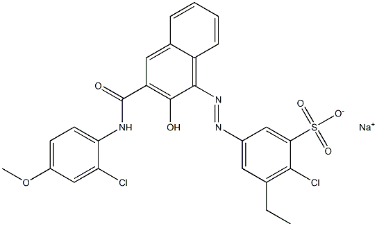 2-Chloro-3-ethyl-5-[[3-[[(2-chloro-4-methoxyphenyl)amino]carbonyl]-2-hydroxy-1-naphtyl]azo]benzenesulfonic acid sodium salt Struktur