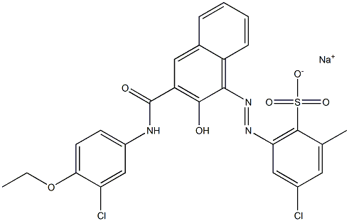 4-Chloro-2-methyl-6-[[3-[[(3-chloro-4-ethoxyphenyl)amino]carbonyl]-2-hydroxy-1-naphtyl]azo]benzenesulfonic acid sodium salt Struktur