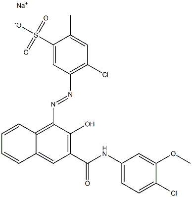 4-Chloro-2-methyl-5-[[3-[[(4-chloro-3-methoxyphenyl)amino]carbonyl]-2-hydroxy-1-naphtyl]azo]benzenesulfonic acid sodium salt Struktur