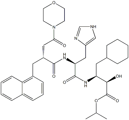 (2R,3S)-3-[N-[(2R)-3-(Morpholinocarbonyl)-2-[(naphthalen-1-yl)methyl]propionyl]-L-histidyl]amino-4-cyclohexyl-2-hydroxybutanoic acid isopropyl ester Struktur