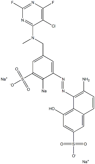 6-Amino-4-hydroxy-5-[5-[[N-methyl-N-(5-chloro-2,6-difluoro-4-pyrimidinyl)amino]methyl]-2-sodiosulfophenylazo]-2-naphthalenesulfonic acid sodium salt Struktur