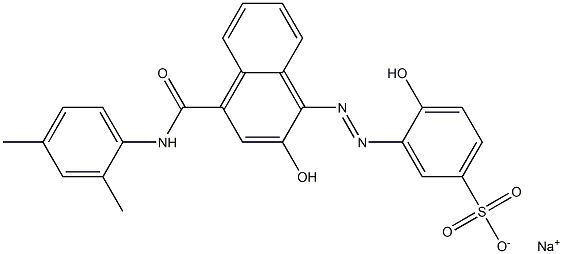 3-[[4-[(2,4-Dimethylphenyl)carbamoyl]-2-hydroxy-1-naphtyl]azo]-4-hydroxybenzenesulfonic acid sodium salt Struktur