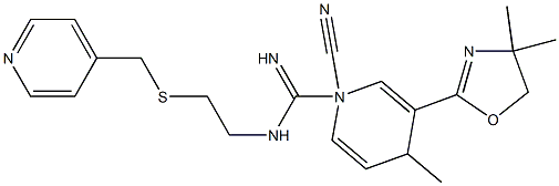 N1-[2-[(4-Pyridylmethyl)thio]ethyl]-N2-cyano-4-methyl-3-(4,4-dimethyl-2-oxazolin-2-yl)-1,4-dihydropyridine-1-carboxamidine Struktur