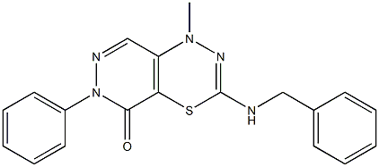 3-(Benzylamino)-1-methyl-6-phenyl-1H-pyridazino[4,5-e][1,3,4]thiadiazin-5(6H)-one Struktur