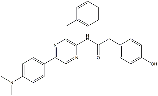 3-(4-Dimethylaminophenyl)-5-benzyl-6-[1-oxo-2-(4-hydroxyphenyl)ethylamino]pyrazine Struktur