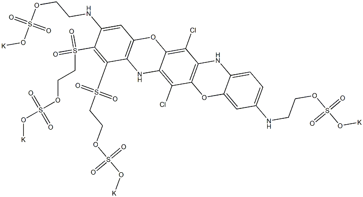 6,13-Dichloro-3,10-bis[2-(potassiooxysulfonyloxy)ethylamino]-1,2-bis[2-(potassiooxysulfonyloxy)ethylsulfonyl]-5,12-dioxa-7,14-diazapentacene Struktur