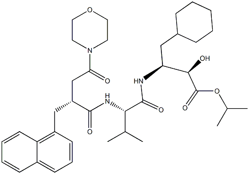 (2R,3S)-3-[N-[(2R)-3-(Morpholinocarbonyl)-2-[(naphthalen-1-yl)methyl]propionyl]-L-valyl]amino-4-cyclohexyl-2-hydroxybutanoic acid isopropyl ester Struktur