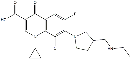 8-Chloro-1-cyclopropyl-6-fluoro-1,4-dihydro-4-oxo-7-[3-(ethylaminomethyl)-1-pyrrolidinyl]quinoline-3-carboxylic acid Struktur