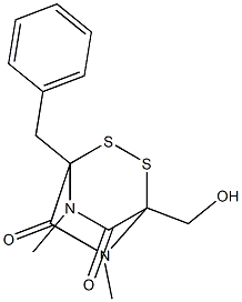 1-Benzyl-4-hydroxymethyl-5,7-dimethyl-2,3-dithia-5,7-diazabicyclo[2.2.2]octane-6,8-dione Struktur