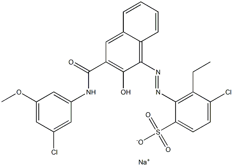 4-Chloro-3-ethyl-2-[[3-[[(3-chloro-5-methoxyphenyl)amino]carbonyl]-2-hydroxy-1-naphtyl]azo]benzenesulfonic acid sodium salt Struktur