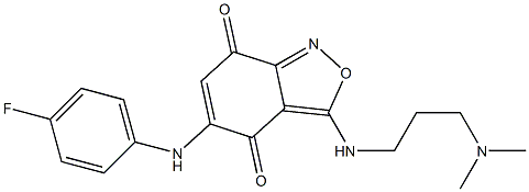 3-(3-Dimethylaminopropylamino)-5-(4-fluorophenylamino)-2,1-benzisoxazole-4,7-dione Struktur