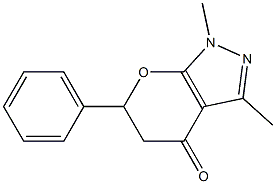 1,3-Dimethyl-6-phenyl-5,6-dihydropyrano[2,3-c]pyrazole-4(1H)-one Struktur