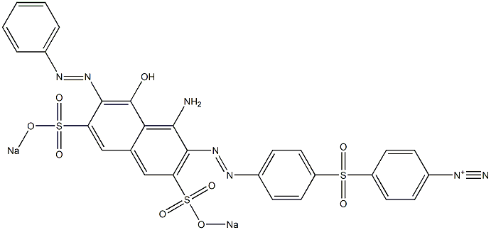 p-[p-[1-Amino-8-hydroxy-7-phenylazo-3,6-di(sodiosulfo)-2-naphtylazo]phenylsulfonyl]benzenediazonium Struktur