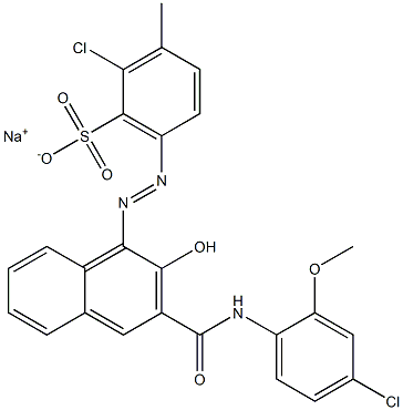 2-Chloro-3-methyl-6-[[3-[[(4-chloro-2-methoxyphenyl)amino]carbonyl]-2-hydroxy-1-naphtyl]azo]benzenesulfonic acid sodium salt Struktur