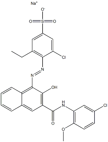 3-Chloro-5-ethyl-4-[[3-[[(3-chloro-6-methoxyphenyl)amino]carbonyl]-2-hydroxy-1-naphtyl]azo]benzenesulfonic acid sodium salt Struktur