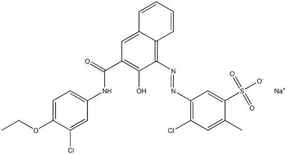 4-Chloro-2-methyl-5-[[3-[[(3-chloro-4-ethoxyphenyl)amino]carbonyl]-2-hydroxy-1-naphtyl]azo]benzenesulfonic acid sodium salt Struktur