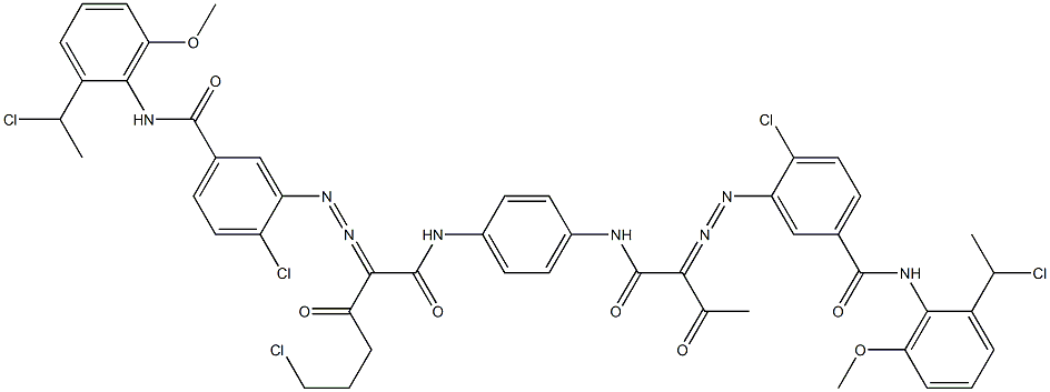 3,3'-[2-(2-Chloroethyl)-1,4-phenylenebis[iminocarbonyl(acetylmethylene)azo]]bis[N-[2-(1-chloroethyl)-6-methoxyphenyl]-4-chlorobenzamide] Struktur