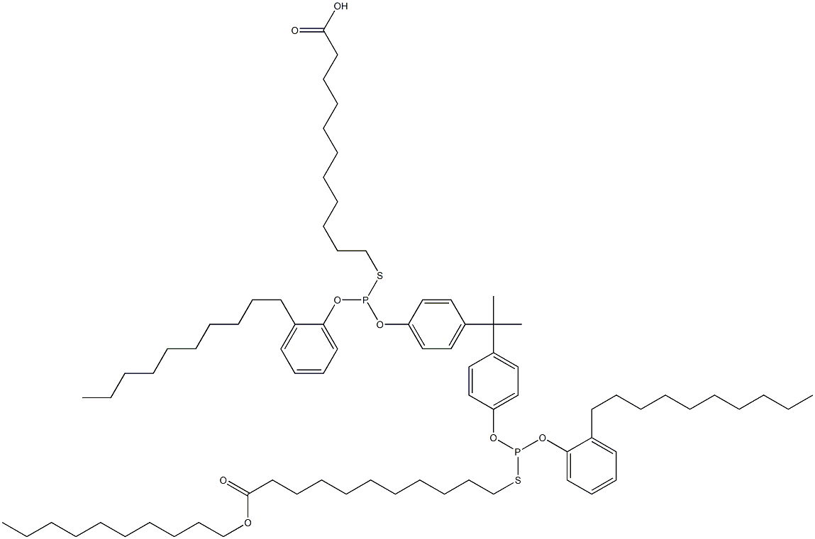 11,11'-[[Isopropylidenebis(4,1-phenyleneoxy)]bis[[(2-decylphenyl)oxy]phosphinediylthio]]bis(undecanoic acid decyl) ester Struktur