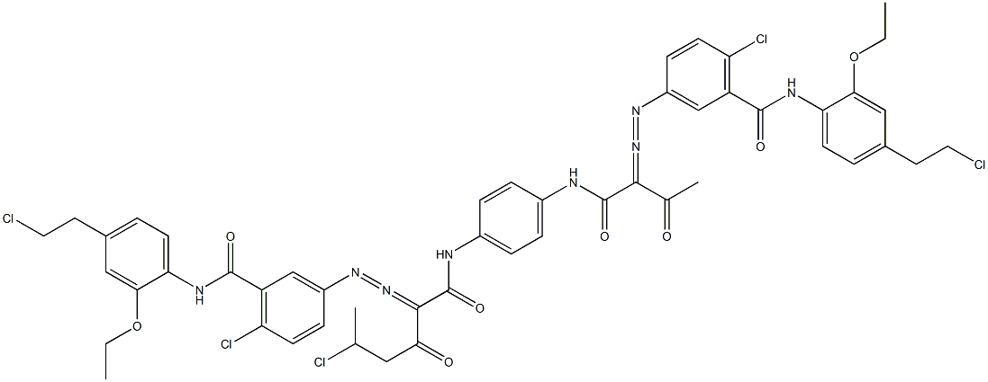 3,3'-[2-(1-Chloroethyl)-1,4-phenylenebis[iminocarbonyl(acetylmethylene)azo]]bis[N-[4-(2-chloroethyl)-2-ethoxyphenyl]-6-chlorobenzamide] Struktur