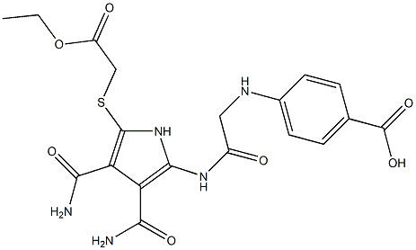 2-[[[(p-Carboxyphenyl)amino]acetyl]amino]-5-[(ethoxycarbonylmethyl)thio]-1H-pyrrole-3,4-dicarboxamide Struktur