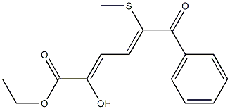 2-Hydroxy-5-methylthio-6-oxo-6-phenyl-2,4-hexadienoic acid ethyl ester Struktur